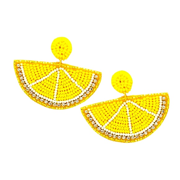 Beaded Lemon Earring, Seed Bead Fruit Earring, Lemon - Picture 1 of 2
